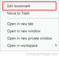 How to edit a bookmark in Opera.