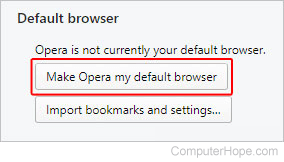 Button to make Opera the default browser.