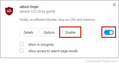 Opera disable extension
