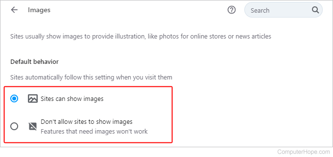 Sites can show images in Opera.