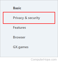 Privacy selector in Opera.