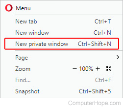 Selector that allows users to open a private browsing window in Opera.