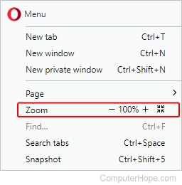 Adjusting the zoom setting in Opera.