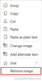 Removing an image from an Outlook.com message.