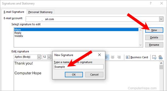 Create named signature in Outlook