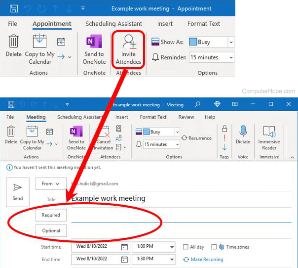 Click Invite Attendees to invite required or optional people to attend the meeting.