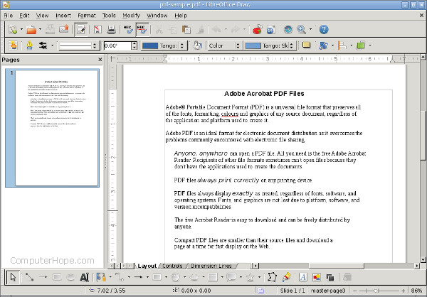 PDF in LibreOffice geöffnet.