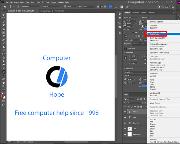 Photoshop delete layer