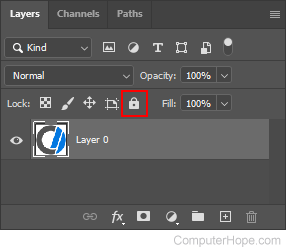 Locking a layer in Photoshop.