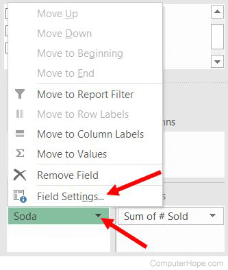 Drag and drop field in PivotTable Fields section