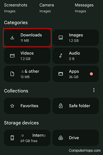 Downloads on an Android device.