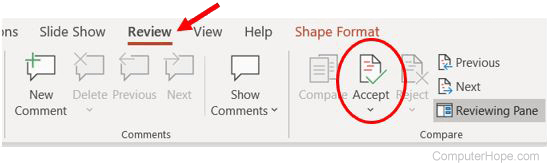 PowerPoint Accept option on Review tab