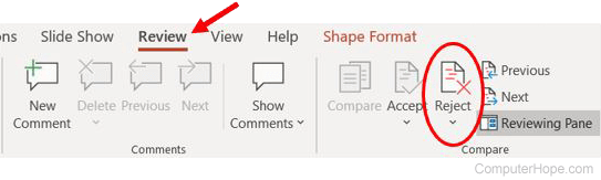 PowerPoint Reject option on Review tab