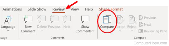PowerPoint Compare option on Review tab