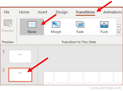 Remove slide transition from a PowerPoint slide