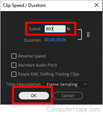 Premiere Pro clip speed