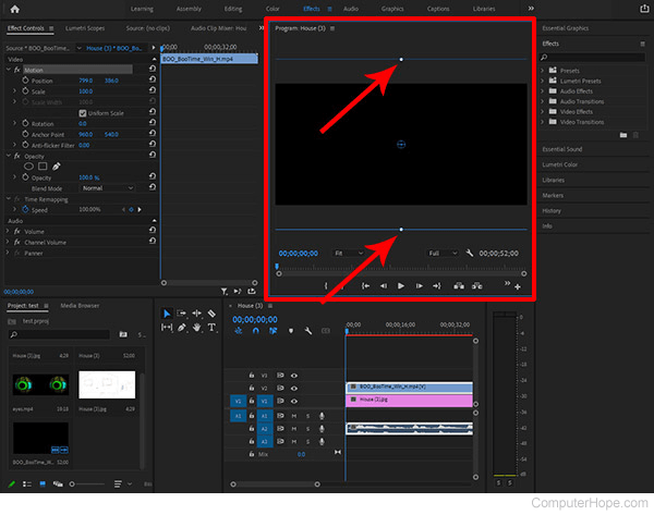 Sizing handles for resizing a video