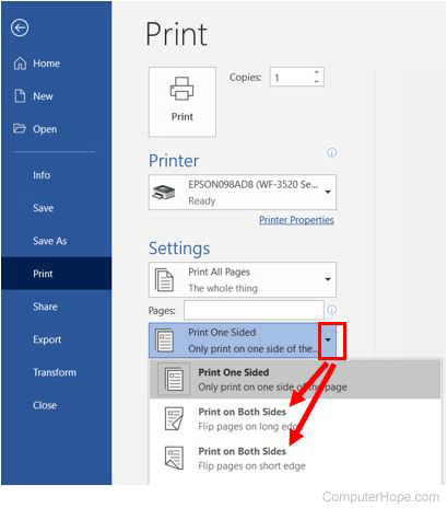 Automatically print double-sided in Microsoft Word