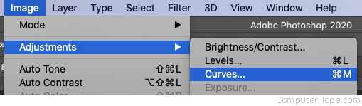 Image menu, Adjustments, Curves.