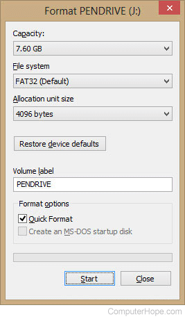 Quick format option in Windows format