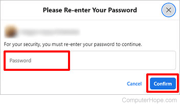 Confirm password on Facebook.