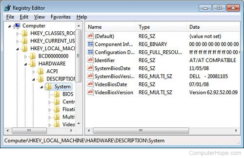 BIOS in the Windows Registry Editor