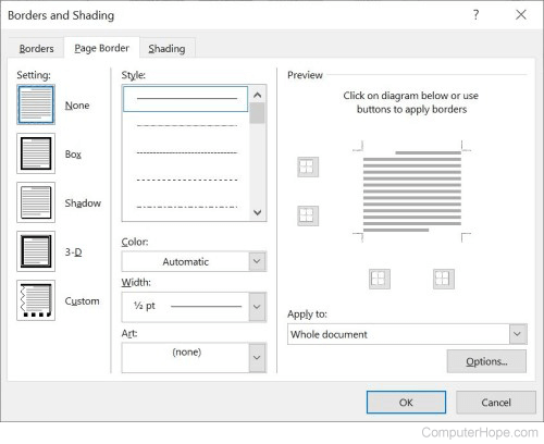 Remove page border in Microsoft Word