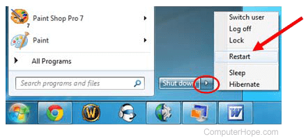 Restart the computer in Windows Vista and 7