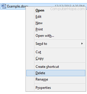 Right-click delete a file in Windows