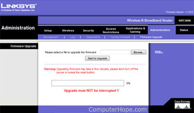 Router firmware update screen