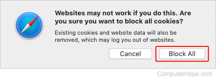 Block all cookies confirmation