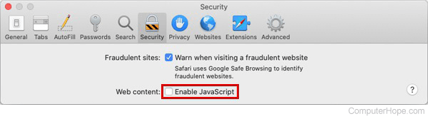 Safari macOS disable JavaScript