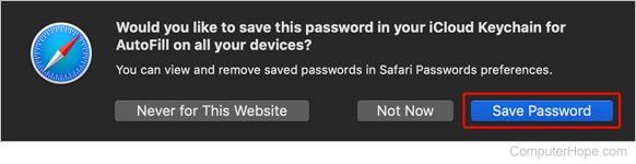 Saving a password in Safari