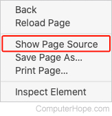 Show Page Source selector in Safari.
