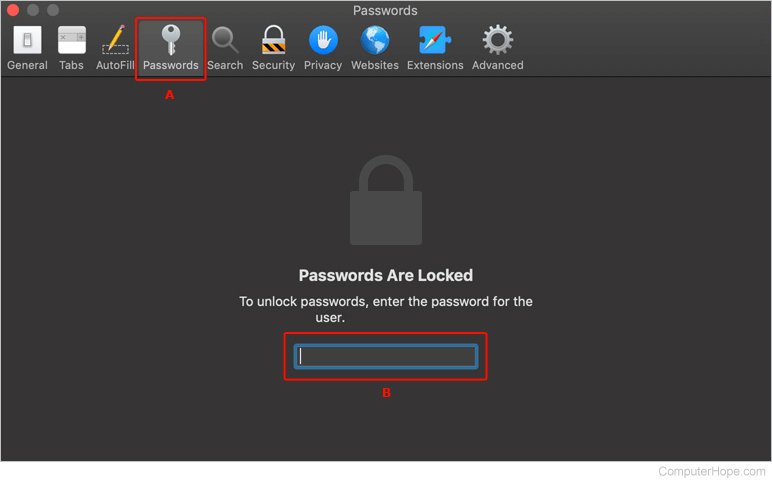 Viewing saved passwords in Safari