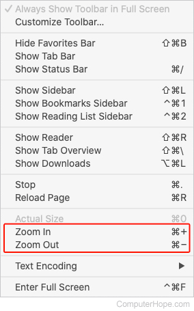 Zoom options in Safari.
