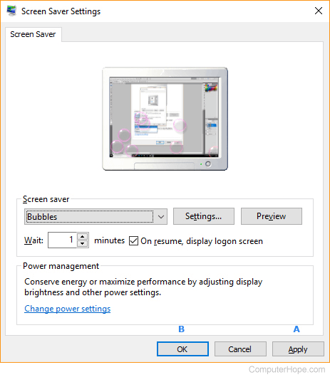 Applying a screen saver in Windows.
