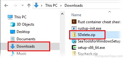Open File Explorer and open the folder where you downloaded SDelete.zip.