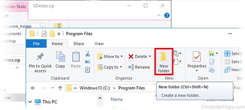 With your Program Files folder open, click the New Folder button.