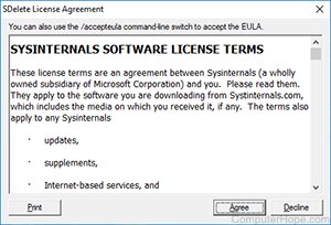 Click Agree to accept the software license and run the command.