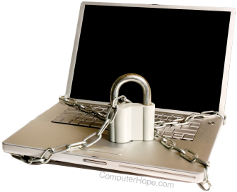 Computer with chain and padlock