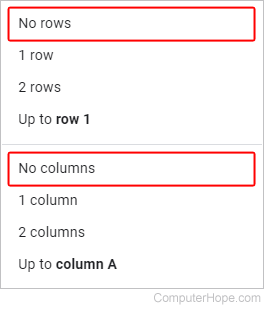 Unfreezing rows or columns in Google Sheets.