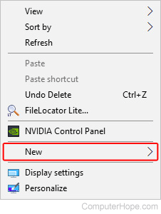 Selector to create a new item in Windows.