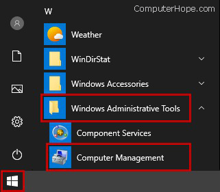 Computer Management in Start menu