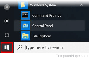 Windows 10 Start menu.