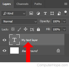 In the Layers panel, select your text layer by clicking its name.
