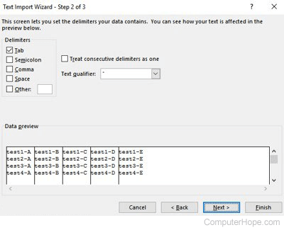 Microsoft Excel Text Import Wizard Step 2