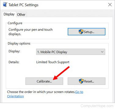 Calibrate touch screen in Windows
