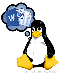Tux dreaming of using Microsoft Word in Linux.