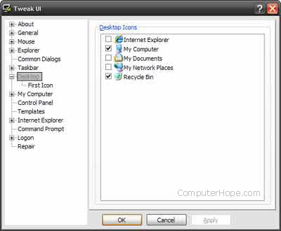 Windows TweakUI-Desktopsymbole